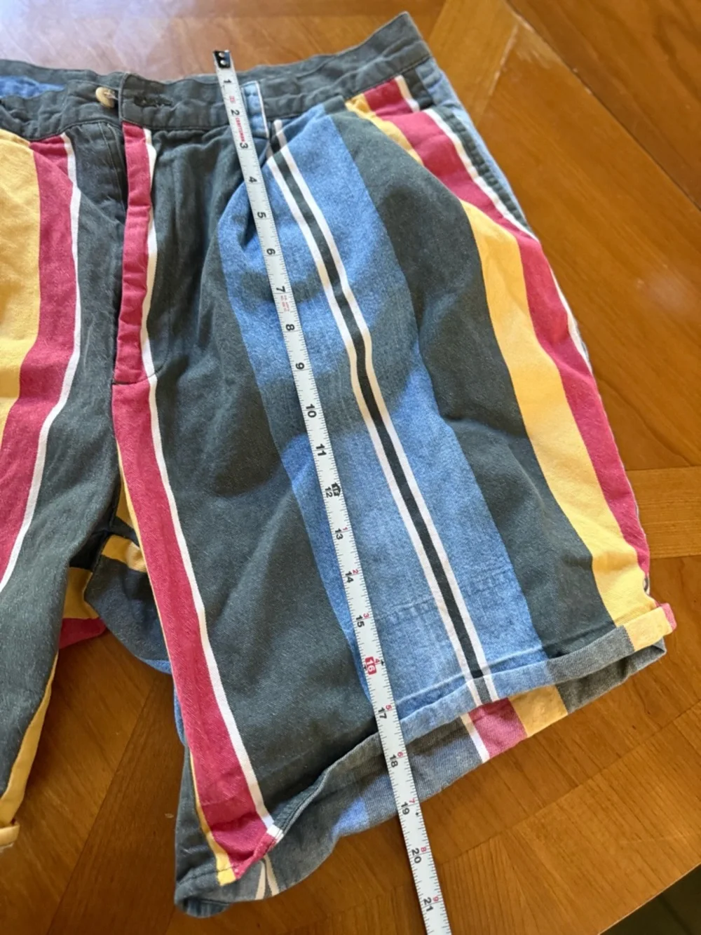 vintage Nautica Men's Multicolor Vertical Stripe Shorts in Blue, Red & Yellow